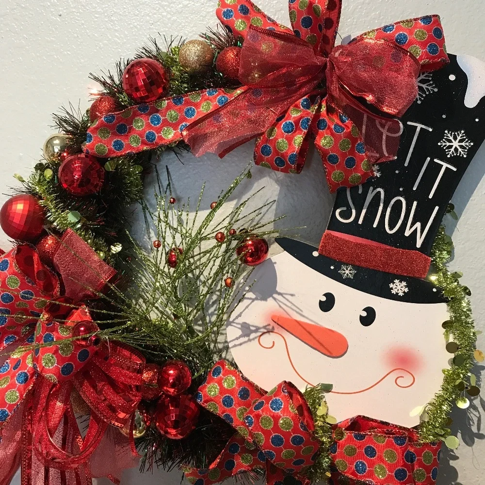 Snowman Winter Wreath Whimsical Snowman Welcome Handcrafted Final Sale